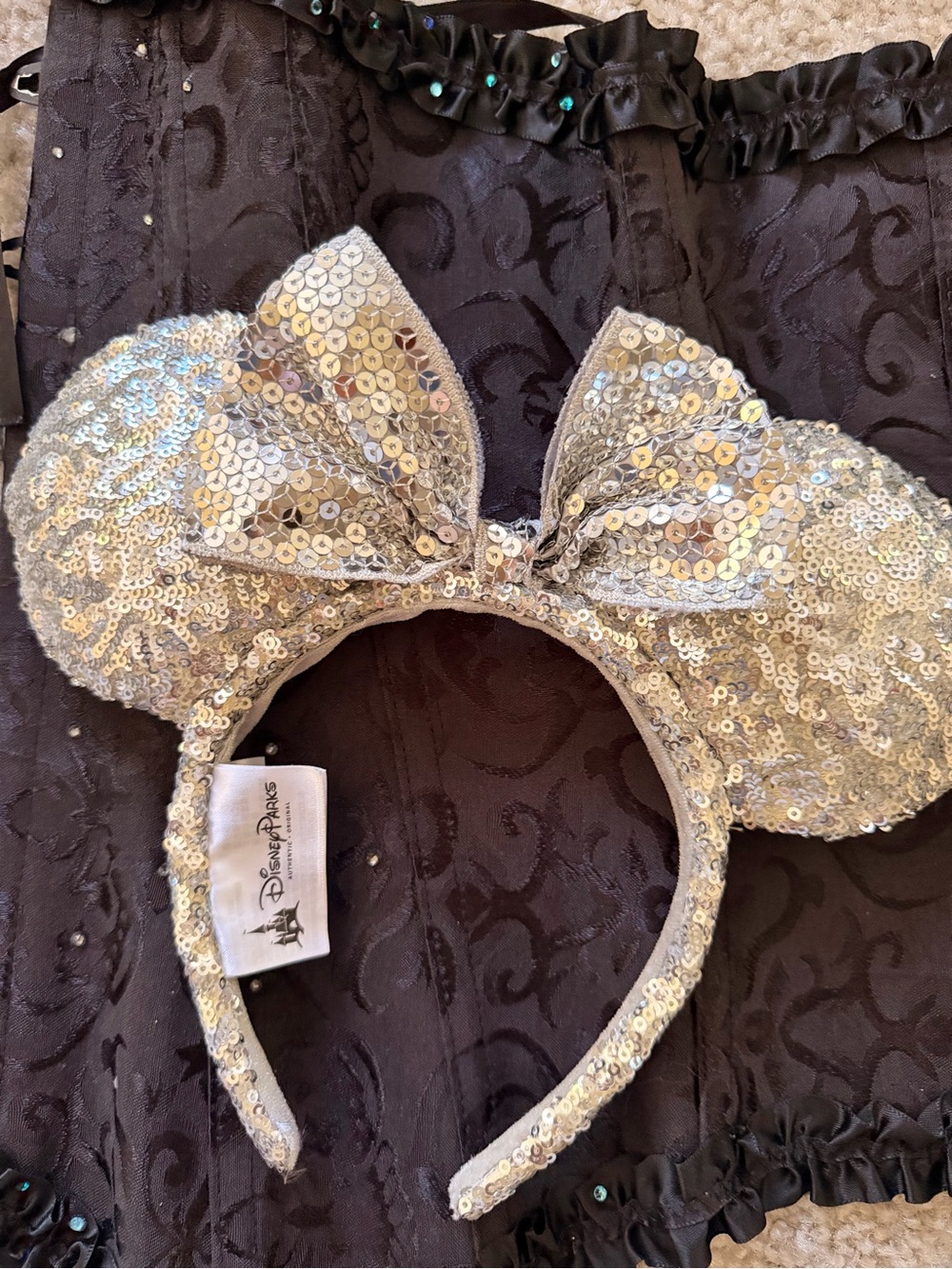 Disney Silver Sequin Minnie Ears Headband with Bow